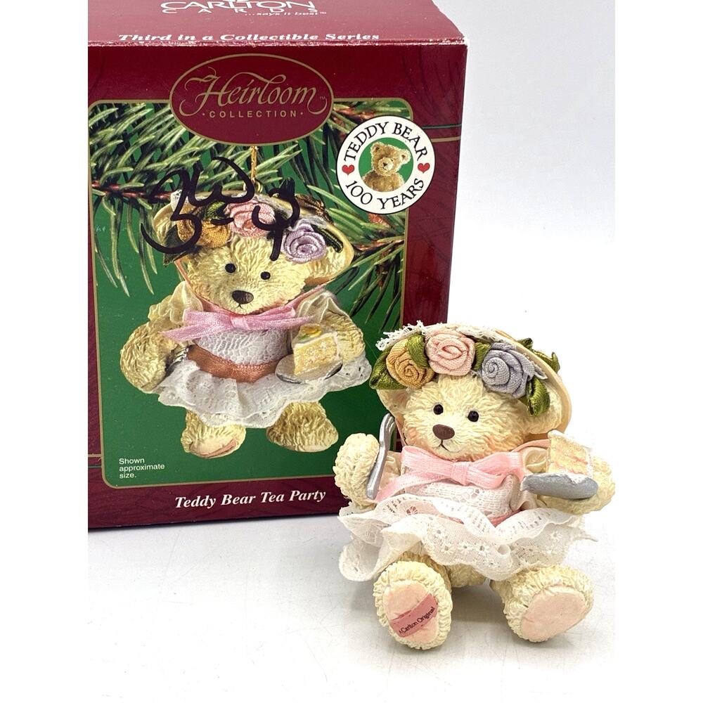 Carlton Cards Heirloom Teddy Bear Tea Party Ornament 2002 100 Years With Box